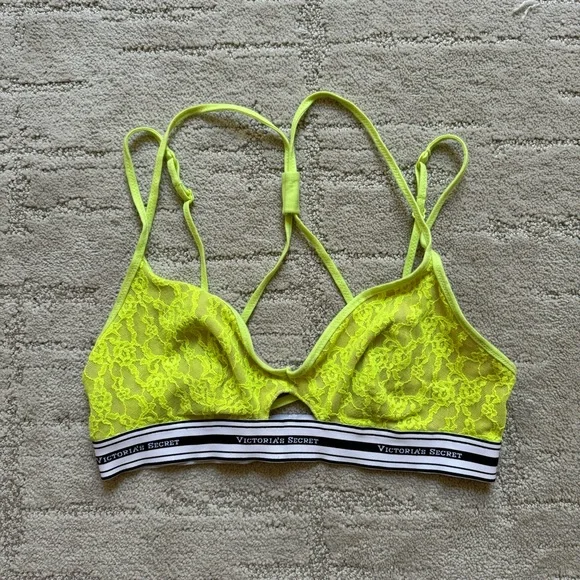 ✨ Victoria's Secret Lace Bralet Neon Yellow Sexy Strappy Back Bra - Picture 2 of 6